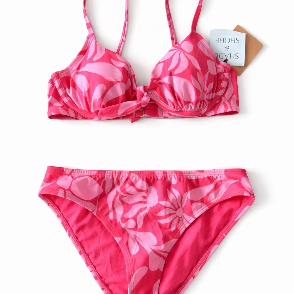 Shade & Shore Pink Floral Swimwear 34B size small cheeky bottoms NWT $46